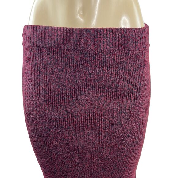 Maje Marled Bordeaux Midi Skirt Size L Red Maroon Sweater Rib Knit Form Fitting - Picture 3 of 9